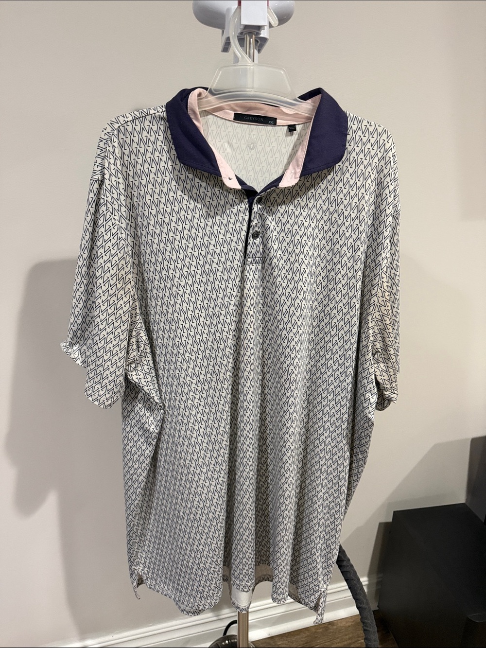 Greyson Patterned Polo with Navy and Pink Trim